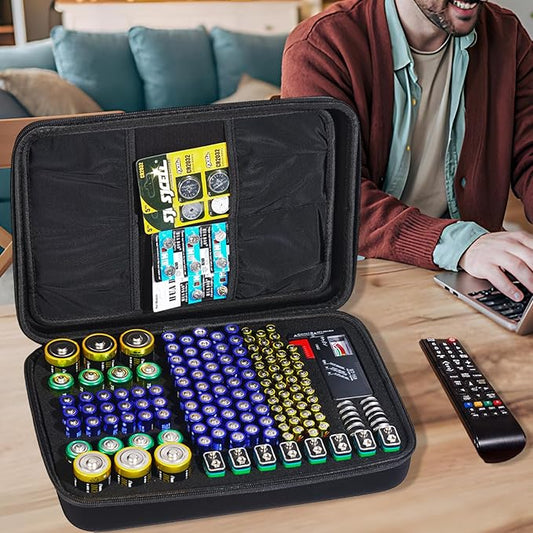 Lumus&Solem Battery organizer Storage Case with Tester for 148 Battery, Storage Case Fit for 148+ Batteries of AA AAA C D 9V