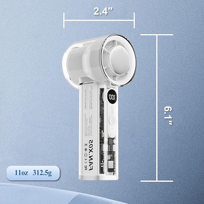 Portable Handheld Fan,Adjustable Speed(1-100),Rechargeable Personal Fan with Ice Cooler and LED Display,Portable Cooling fan for Travel/Camping/Outdoor (white)