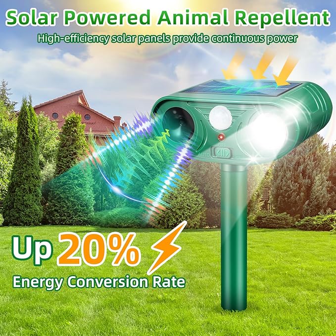4 Pack Upgraded Ultrasonic Solar Animal Repellent Outdoor,Deer Repellent Devices Motion Detection,Animal Control for Deer Cat Squirrel Rabbit Dog Repeller Waterproof Yard Garden