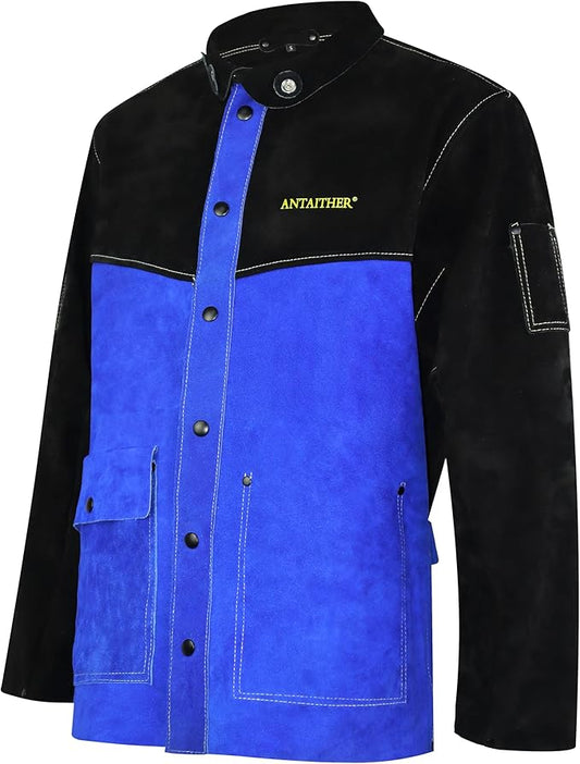 ANTAITHER Leather Welding Jacket - Exceptional Heat and Flame Protection, Heavy-Duty Coat