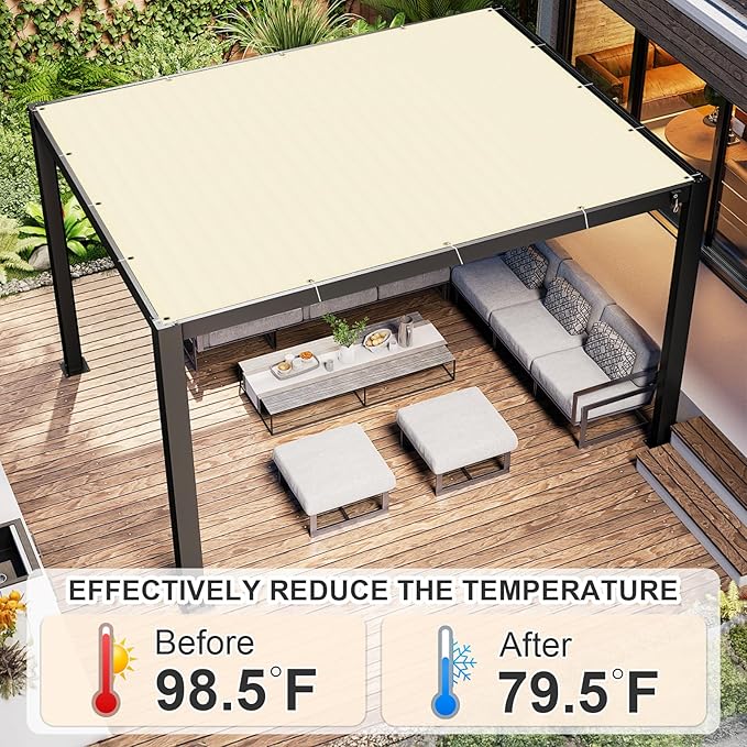 Cool Area Sun Shade Cloth with Grommets 4×12 FT Shade Panel Shade Tarp Screen Fabic for Outdoor Patio Pergola Cover Deck Garden, Butter Cream (Customized)