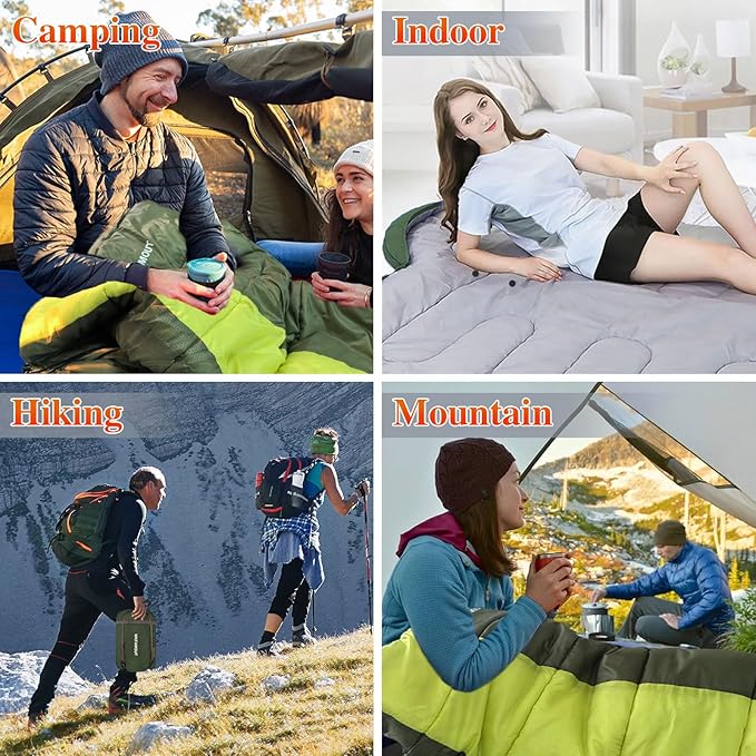 XL 10 Degree Sleeping Bags Waterproof for Adults 350GSM Machine Washable with Compression Sack for 3-4 Season Camping Outdoor