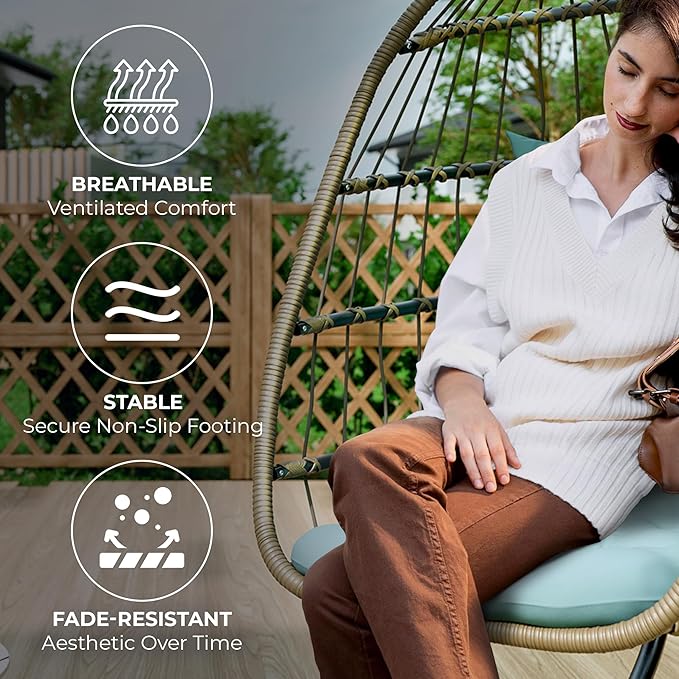 Econohome Hanging Egg Chair with Stand - Indoor/Outdoor Swing Hammock Chair with Plush, Washable Cushions, 350LBS Capacity, Ideal for Relaxation in Bedrooms, Balconies, Gardens, and Patios