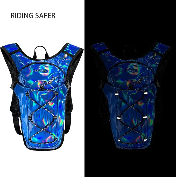 Reflective Hydration Backpack, Hydration Pack - Water Backpack with 2L/3L Hydration Bladder, Essential for Festivals - Rave Hydration Pack for Hiking, Running, Cycling, and Festivals