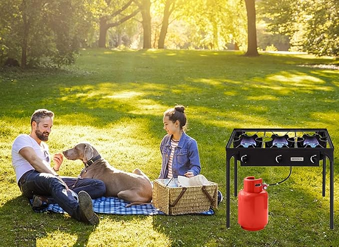 ROVSUN 2/3 Burner Outdoor Propane Gas Stove High Pressure Stand Cooker for Backyard Cooking Camping Home Brewing Canning Turkey Frying, 20 PSI CSA Listed Regulator