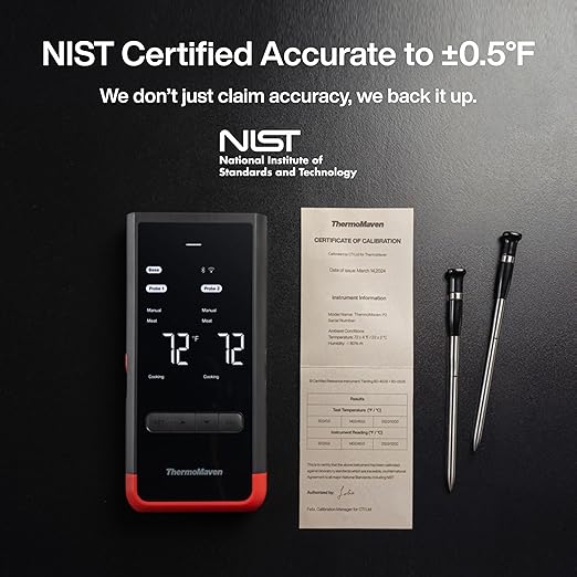 Smart Bluetooth Wireless Meat Thermometer: Standalone Base, WiFi Unlimited Range, 6 Sensors with NIST Certified Accuracy, 2 Probes for Kitchen, BBQ, Grill, Oven, Smoker, Rotisserie