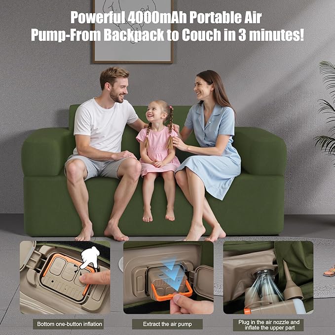 Double-Layer Inflatable Couch with Built-in Pump - Automatic Air Sofa Chair, Super Tough & Tear-Resistant Fabric for Camping, Outdoor, Travel, Home Use (Portable Luxury Comfort)