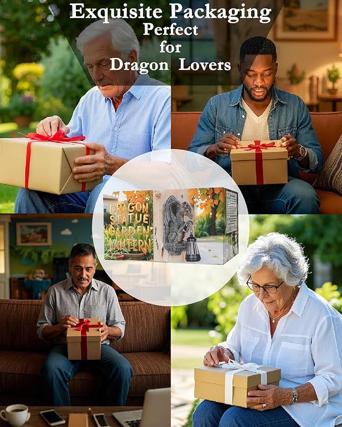 Dragon Statue Solar Lantern for Garden Décor, Dragons Figurine Night Light, 10”Outdoor Decorative Lamp, Mountable on Trees/Walls/Fences. Birthday/Housewarming Gifts for Dragon Fans (Antique Bronze)