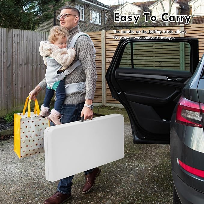 34" Square Folding Table Outdoor Foldable Folding Table,Perfect for Camping Picnics Parties Foldable Table with Ideal Portable Folding Tables for Indoor & Outdoor Use (White, 3 Foot Square)