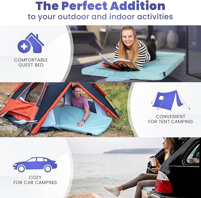 Hazli Matrix Comfort-Cell Memory Foam Camping Mattress Pad - Portable Foam Sleeping Pad for Camping - Roll up Sleeping Mat for Adults - Floor Mattress Guest Floor Bed for Sleepover, Car SUV Cot