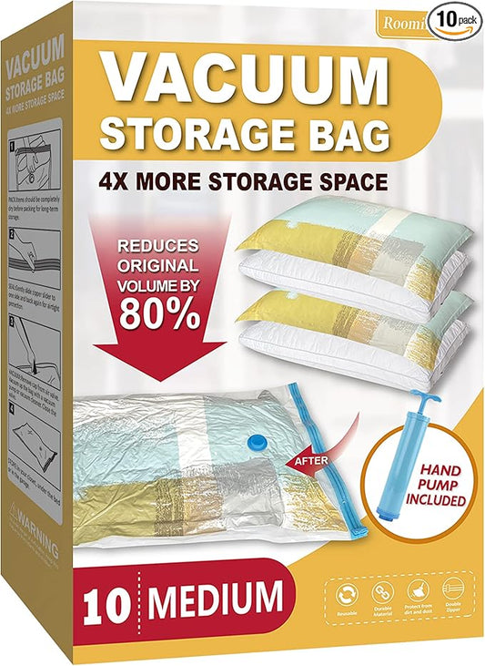 10 Medium Vaccum Storage Bags, Space Saver Vacuum Storage Bags Medium, Space Bags, Vacuum Seal Bags for Clothes with Travel Hand Pump