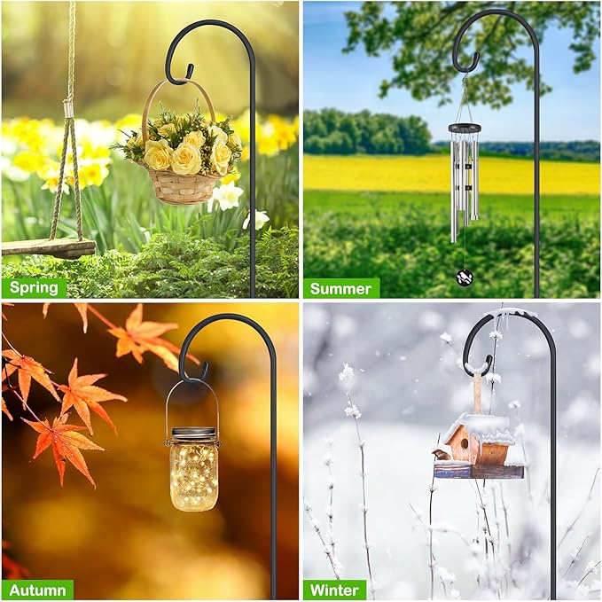 FEED GARDEN Adjustable 32 Inch Small Shepherd Hooks for Outdoor, Garden Hooks for Lanterns, Shepard Hooks for Hanging Plants, Bird Feeders, Solar Lights, Mason Jars, Weddings Decor,4 Pack