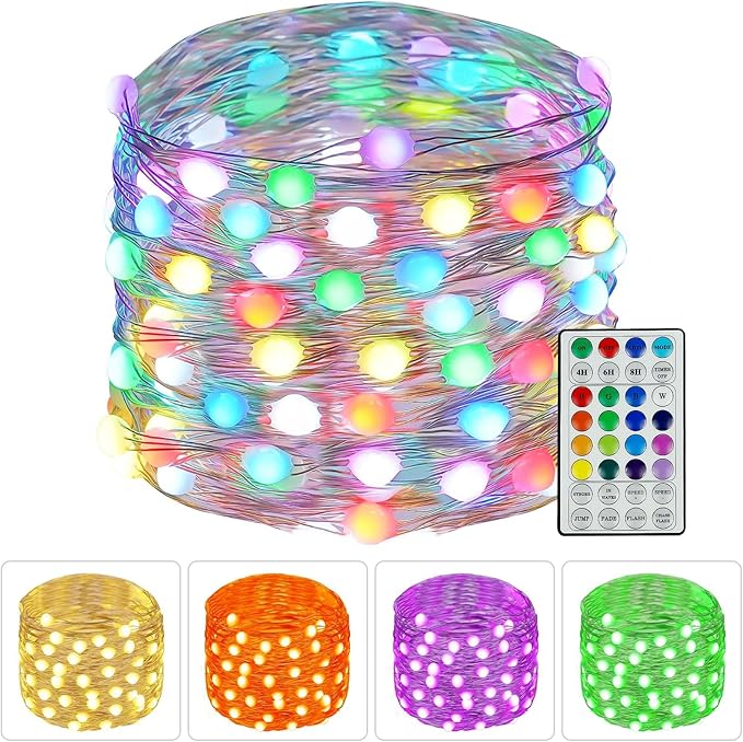 Smart Color Changing Fairy String Lights, 33FT 100 LED RGB Easter Lights String USB Powered, 16 Solid Colors and Multi Modes for Christmas Birthday Bedroom Indoor Outdoor Decor with Remote and Timer