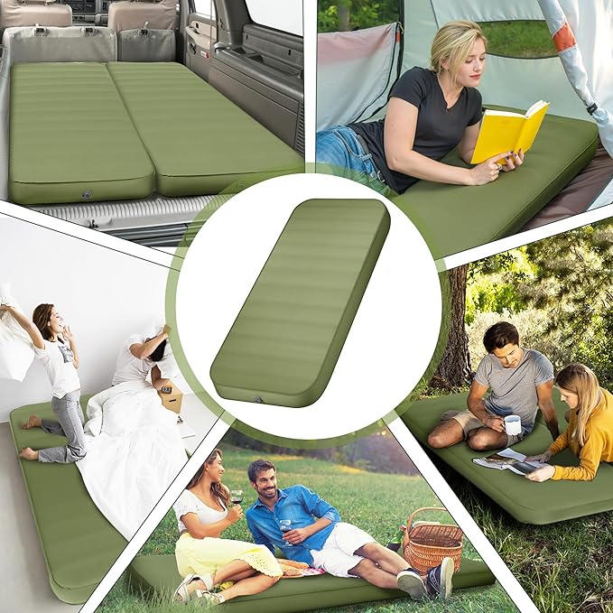 OUTSKIRT Camping Mattress, Self Inflating Sleeping Pad with Pump Sack, Foam Camping Pad for Sleeping, 4” Thickness Sleeping Mat for Camp/Travel/Car/Tent, 4 Season Camp Air Mattress