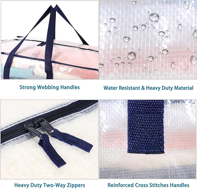 VENO 6 Pack Moving Bags w/Backpack Straps, Heavy Duty, Moving Boxes Alternative, Packing Supplies, Large Storage Totes for Dorm Room Essentials with Zipper for Clothes (Clear, 6 Pack)