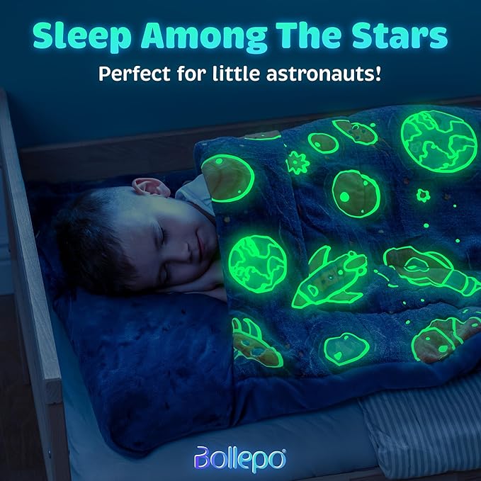 Kids Sleeping Bag for Boys & Girls - Glow in The Dark for Ages 3+, Large With Pillow Pocket, Extra Soft Toddler Blanket (66" x 33")