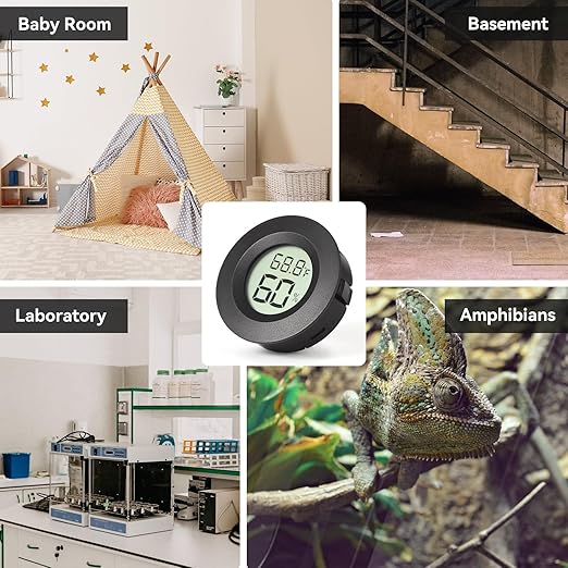 2-Pack Mini Hygrometer & Thermometer, Indoor Outdoor Digital Humidity Meter Gauge Temperature, ℉/℃, for Home, Office, Reptile, Car, Greenhouse, Lab, Terrarium, Cellar.. A01 Black