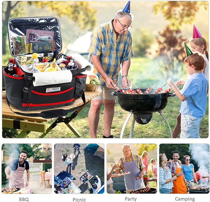 Large Grill Caddy with Lid with Adjustable Dividers, BBQ Outdoor Organizer Bag, Picnic Camping Utensil Caddy, Tailgating Essentials, Grill Gifts for Father's Day