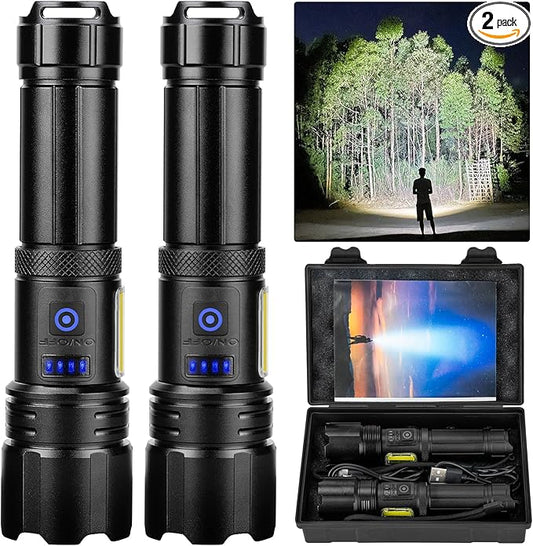 Rechargeable Flashlight, High Lumens Super Bright Flash Light, 7 Modes with COB Work Light, IPX6 Waterproof, Powerful Handheld LED Flashlights for Home Camping Hiking