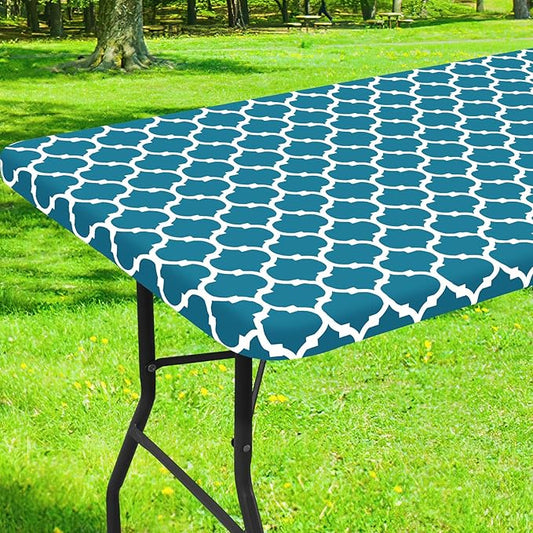 Smiry Rectangle Picnic Table Cover, Waterproof Elastic Fitted Camping Tablecloths for 6 Foot Tables, Wipeable Flannel Backed Vinyl Tablecloth Protector for Indoor, Outdoor (Turquoise, 36x72 Inches)