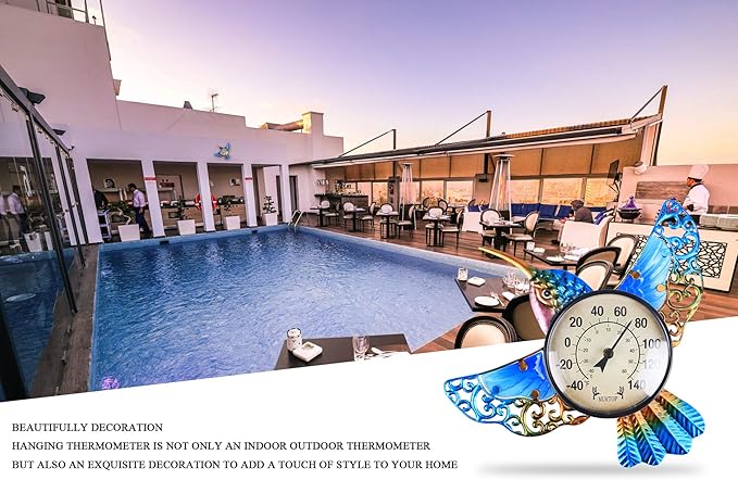 MUMTOP Indoor Outdoor Thermometer Hummingbird Waterproof Wall Mounted Thermometer for Patio, Yard, Garden