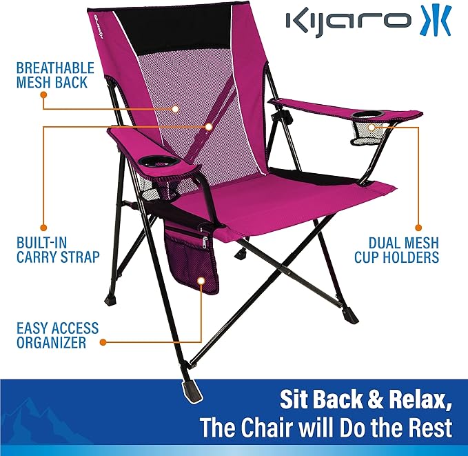 Kijaro Dual Lock Portable Camping Chairs - Enjoy the Outdoors with a Versatile Folding Chair for Sports, Lawn - Dual Lock Feature Locks Position – Hanami Pink