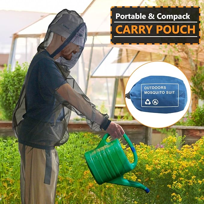 South to East Mosquito Suit - Net Bug Mesh Pants & Jacket with Hood for Outdoor Protection from Bugs, Flies, Gnats, No-See-Ums & Midges - Mosquito Clothing for Men & Women with Carrybag, M Size