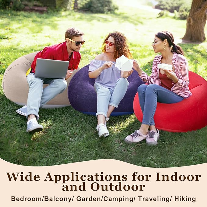 Realspring Inflatable Bean Bag Chairs Outdoor Blow up Camping Chairs Inflatable Lazy Sofa Folding Portable Bean Bag Loungers Couch for Movie Night(Brown, Red, Blue, Orange,4 Pcs)