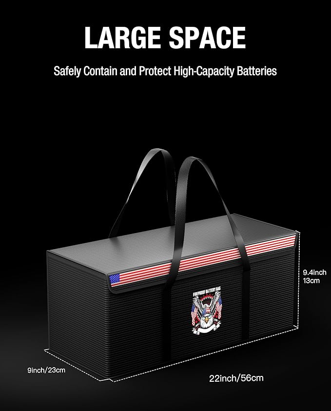 Fireproof Explosionproof Lipo Battery Safe Bag - Large Capacity Ebike Battery Storage Guard Pouch for Charging & Storage - Waterproof Protective Case for Ebike & Lithium Batteries(22x9x9.4 Inches)