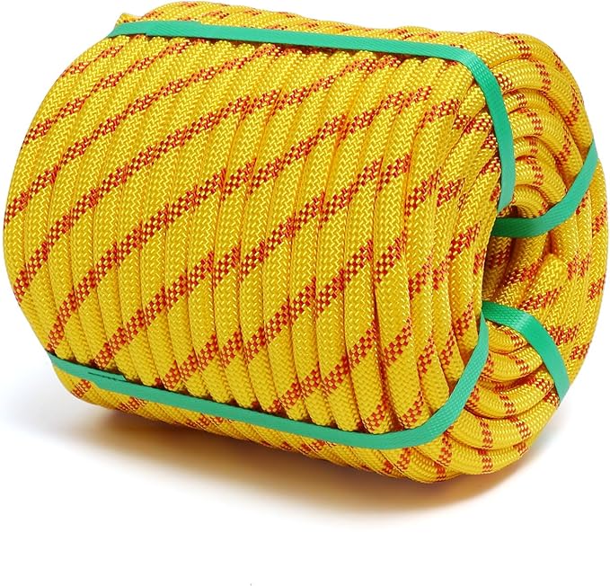 Arborist Rope, 1/2 Inch x 200 Feet Double Braided Climbing Rope Polyester for Outdoor, Climbing, Hiking, Swing, Tree Work, Halyard, Sailing etc(Yellow)