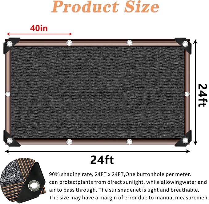QLOFEI Shade Cloth for Patio, 80-90% Sunblock Sails for Garden Pergola Outdoor, Sun Shade Cloth with Grommets for Kennel Chicken Coop Lawn Easier to Hang Neting Cover, 24x24 FT