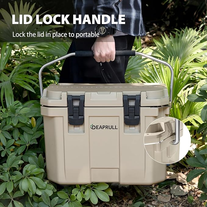 Hard Cooler, Insulated Ice Chest Box Holds Ice for More Days, Portable Cooler with Handle, Cup Holders, Double Latches for Camping Drink, Beach, Picnic, Fishing, Boat, Barbecue
