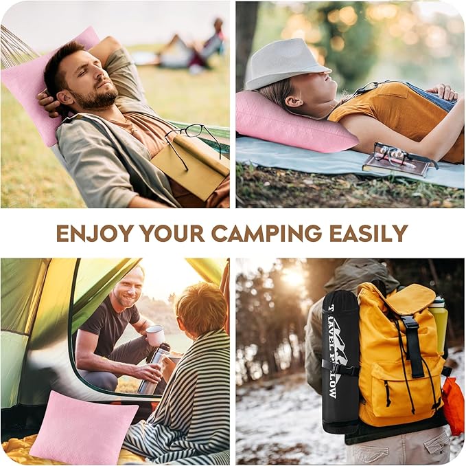 Small Shredded Memory Foam Pillow, Camping Pillow Travel Pillow - Compressible Medium Firm, Breathable Cover, Ideal Backpacking Hiking, Airplane and Car (Apricot Pink, S)