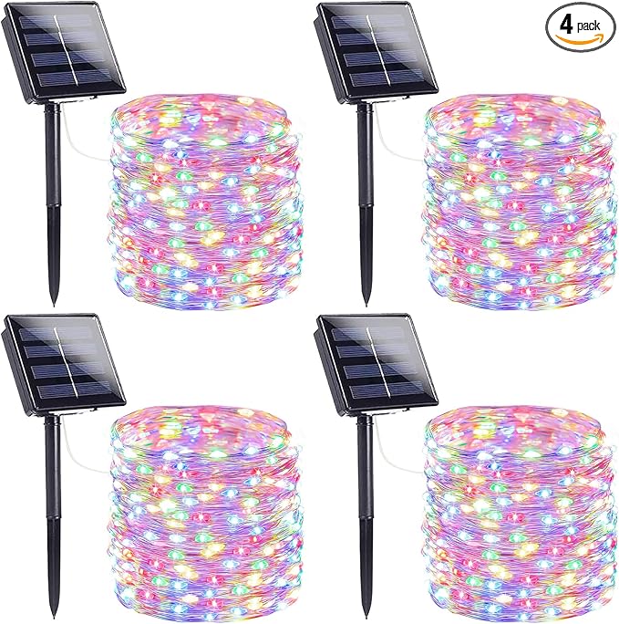 Extra-Long Solar String Lights Outdoor, 4-Pack 400 LED Solar Fairy Lights for Outside Waterproof, Copper Wire 8 Modes Twinkle Fairy Light for Tree Garden Party Xmas Wedding Decor(Multicolor)