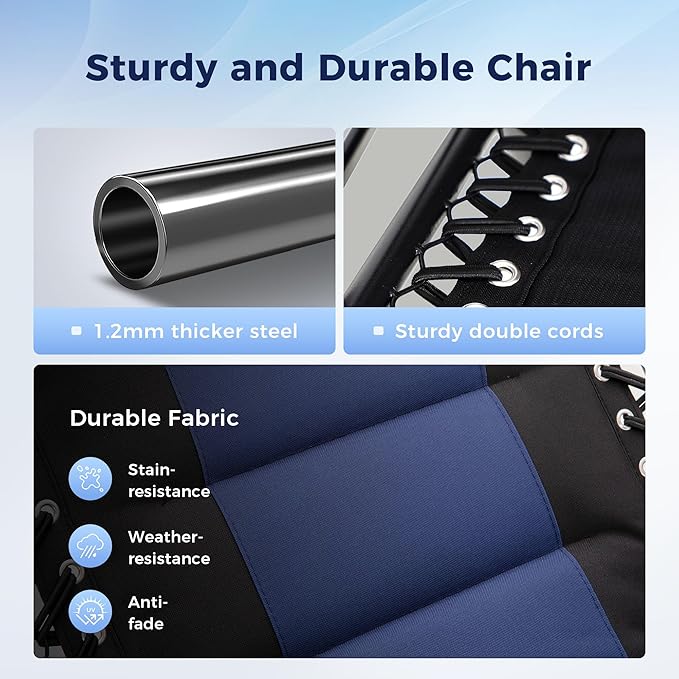 MAISON ARTS Oversized XXL Padded Zero Gravity Chair, Lawn Outdoor Lounge Chairs Set of 2, Foldable Recliners 28" Wide Seat Anti-Gravity for Patio Camping Poolside Yard, Support 400lbs, Blue & Black