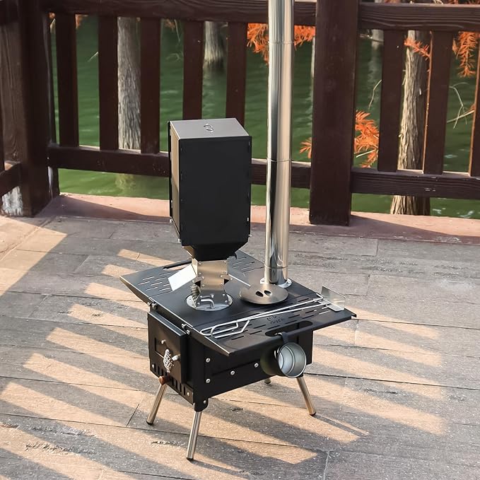 Outdoor Camping Stove Accessory Pellet Bin with Burner for Tent Stove (Black)