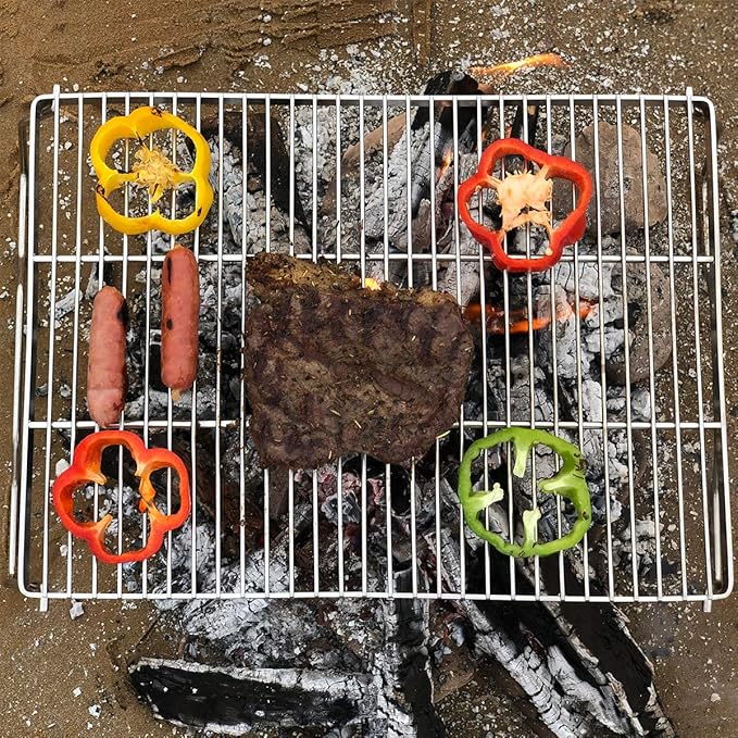 ZORMY 17" Large Folding Campfire Grill, 304 Stainless Steel Firepit Grill Grate, Heavy Duty Portable Camping Grill with Carrying Bag, Gas BBQ Grill Grate for Backpacking, Hiking, Picnics (Large)