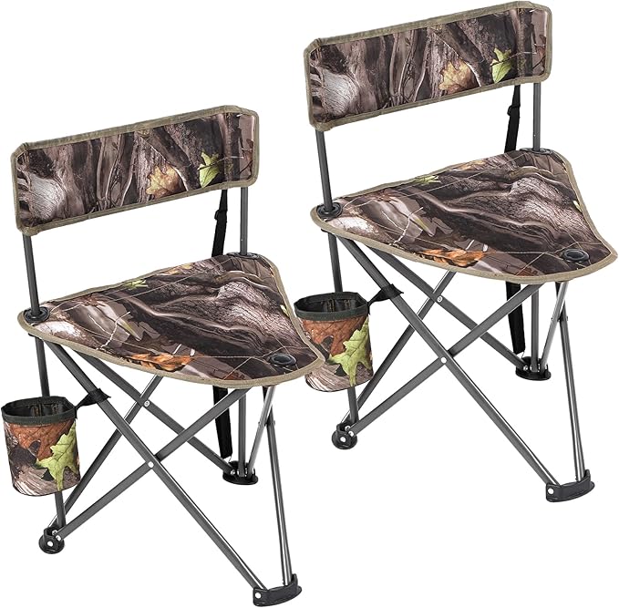 REDCAMP 2 Pack Tripod Hunting Chairs for Blinds, Folding Lightweight Portable Fishing Chair for Adults Hunting Stools with Backrest, Golf Chairs for Spectators, Camo