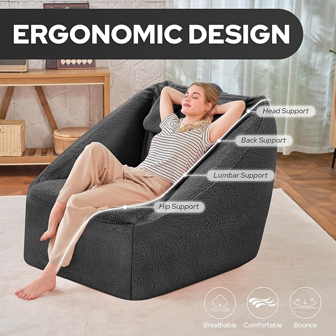 HABUTWAY Inflatable Bean Bag Chairs for Adult Blow up Chair Portable Inflatable Bean Bag Couch w/Electric Air Pump,Handle & Side Pocket for Movie Night Reading Gaming Living Room - Dark Grey