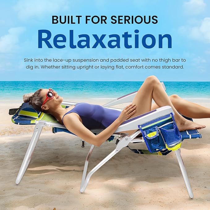 Homevative Backpack Fold-Up Beach Chair, 5 Positions, Towel bar, Cooler, Storage Pouch, Cup Holder and Phone Pocket