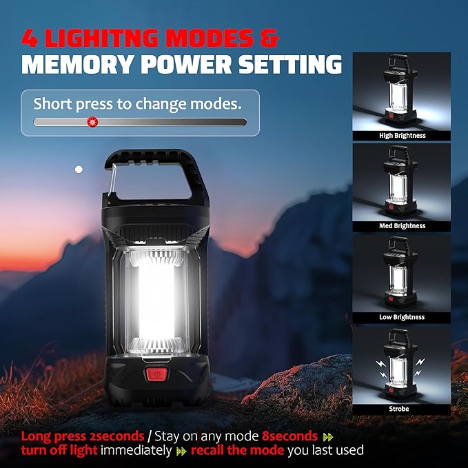 2 Pack Camping Lantern Rechargeable, 2000LM Rechargeable Lantern with 4400mAh Battery, Waterproof LED Camping Light, Portable Lanterns for Power Outages, Hurricane and Outdoor Use