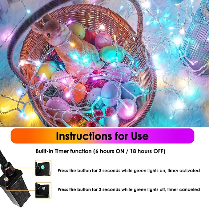 Connectable 200 LED 66FT Easter String Lights Outdoor Indoor, 66FT Easter Pastel Lights Multicolor Decorations Lights, Waterproof 8 Modes Plug in Twinkle Fairy Lights for Christmas Bedroom Decor