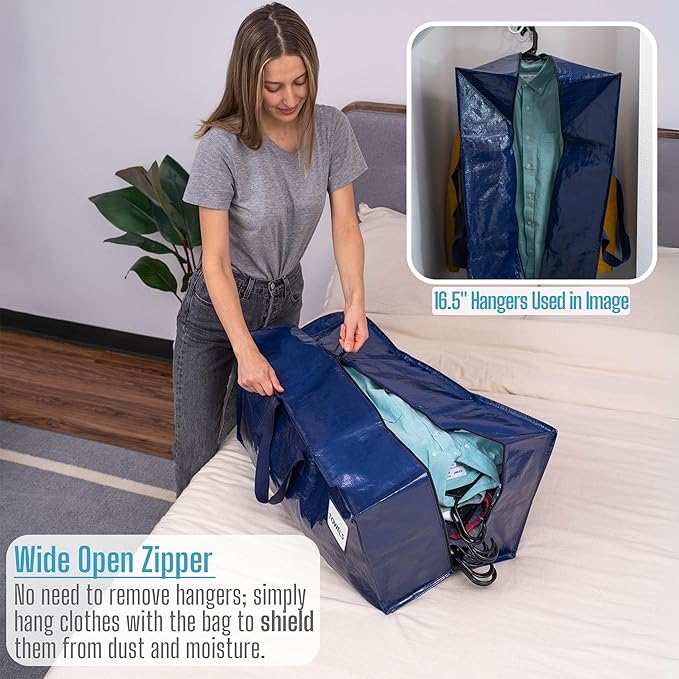 VENO 2 Pack Moving Bags w/Backpack Straps, Heavy Duty, Moving Boxes Alternative, Packing Supplies, Large Storage Totes for Dorm Room Essentials with Zipper for Clothes (Blue, 2 Pack)