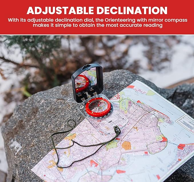 Boy Scout Sighting Compass - Adjustable Declination Mirror, Compass Base Plate, Orienteering & Hiking Navigation - Military Grade, Backpacking & Camping Tool