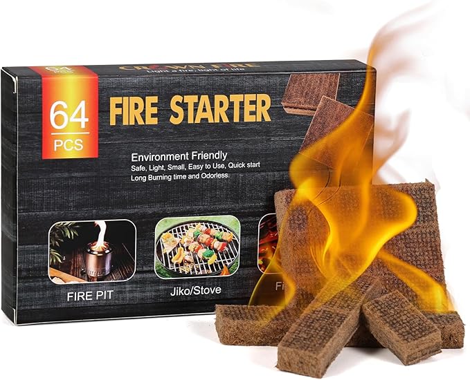 Fire Starter Cubes 64 Pcs - Fire Starters for Fireplace Indoor Outdoor Fire Pit, Chimney, BBQ Grill, Camping Fire, Wood Stove - Water Resistant and Safe Odorless Charcoal Starter - Camping Accessories