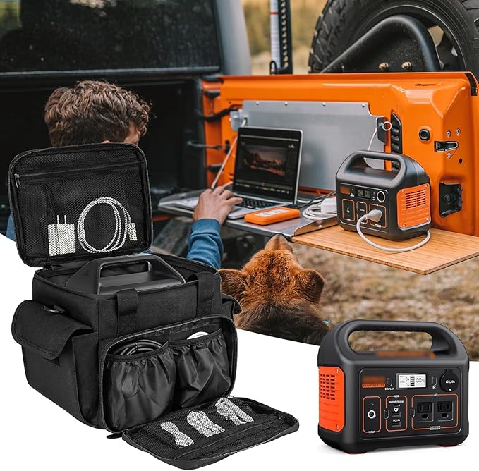 Carrying Case Compatible with Jackery Explorer 240/300/160/GOLABS R300/Anker 521 Portable Power Station,Waterproof Travel Storage Bag with Multiple Pockets for Charging Cable and Accessories(Bag Only)