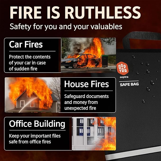 Fireproof Document Bag (Beige) – Waterproof Zipper & Lock – for Home, Office & Travel – Holds Files, Cash, Passport, Valuables – Fire & Water Resistant