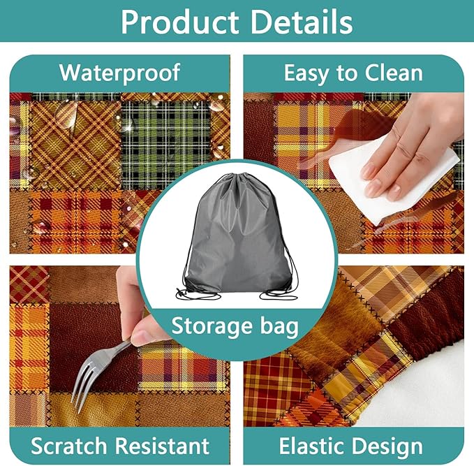 JAWO Picnic Table Covers with Bench Covers Camping Fall Autumn Tablecloth 8FT for 8 Person Fitted Picnic Table Cover with Elastic Windproof Waterproof Fabric, Camping Accessories Patio & Outdoor