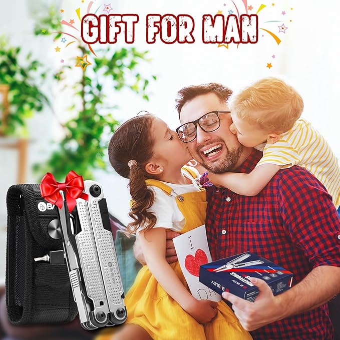 BIBURY Multitool Pliers BI2048B, Stainless Steel Multi Tool with Upgraded Rope Cutter and Screwdrive, Foldable Self-locking Multitools with Nylon Pouch, Ideal for Camping, Hiking, Survival, Repair