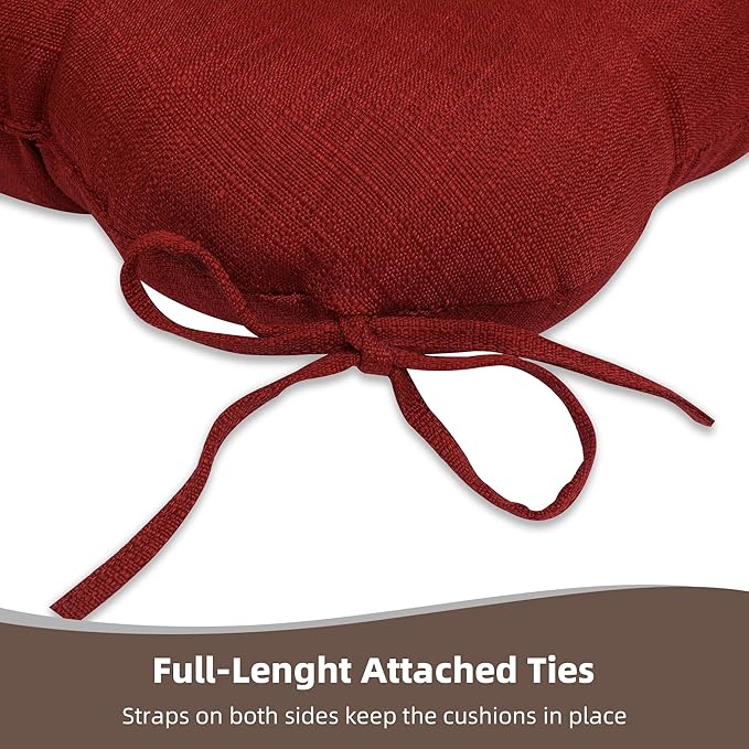 RACE LEAF Patio Chair Cushions 17x17 4 Pack, Thickened Outdoor Seat Cushions Water Resistant Stain Resistant Non-Slip Ties (Red)
